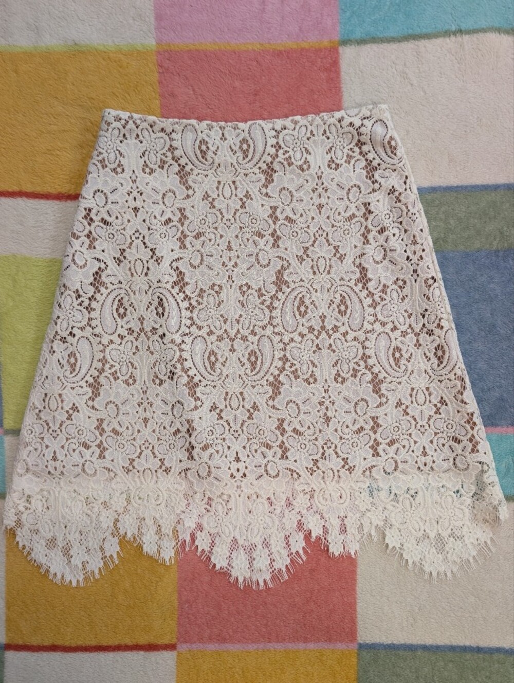 For Love And Lemons White Floral Lace Mini Skirt Boho Bridal Nude Inlay